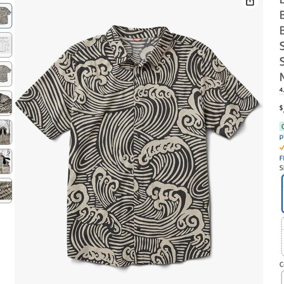 Roark Bless Up Shirt in Black Wave Breathable Stretch Size Medium - Picture 1 of 5